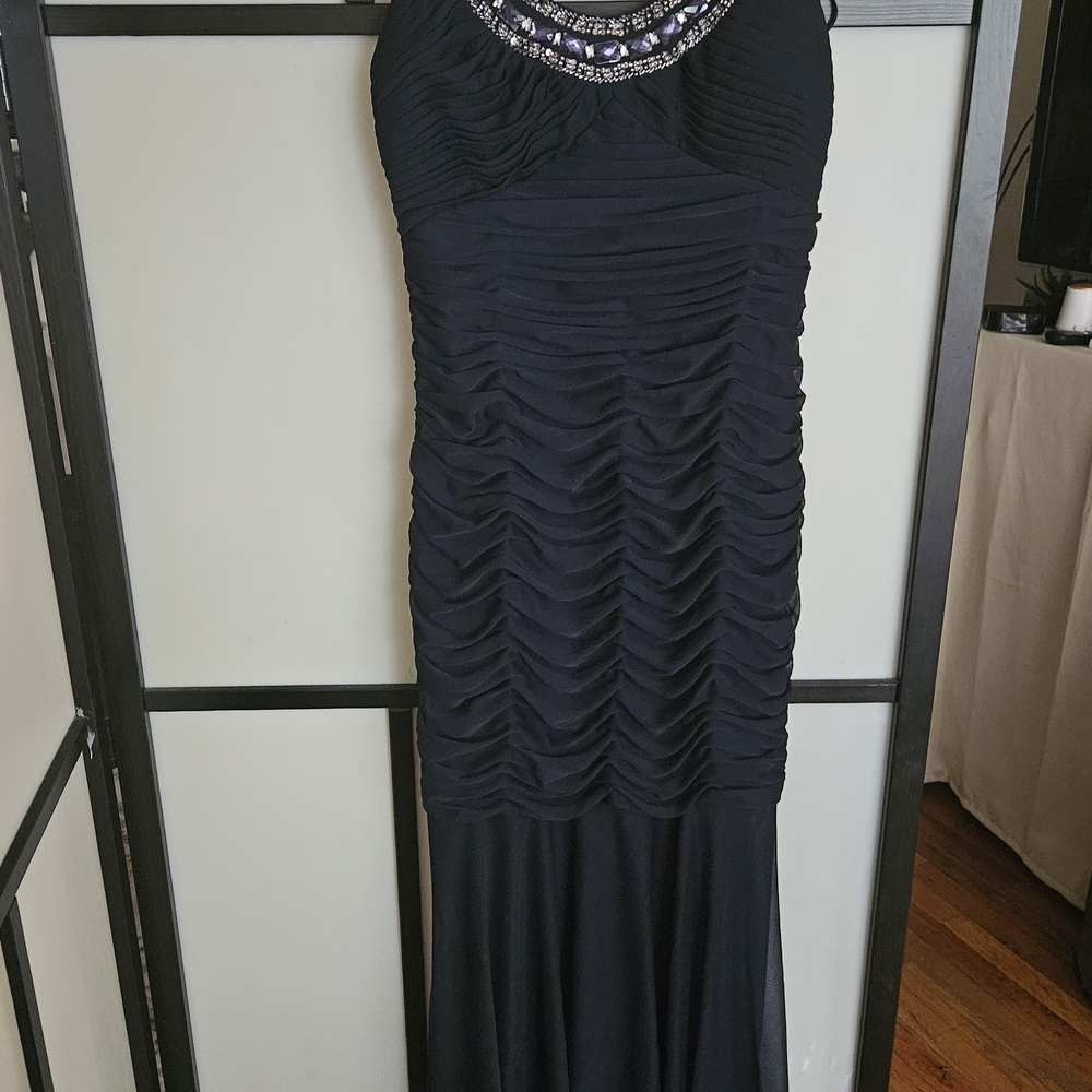 Xscape Black Maxi Dress with Embellished Neckline